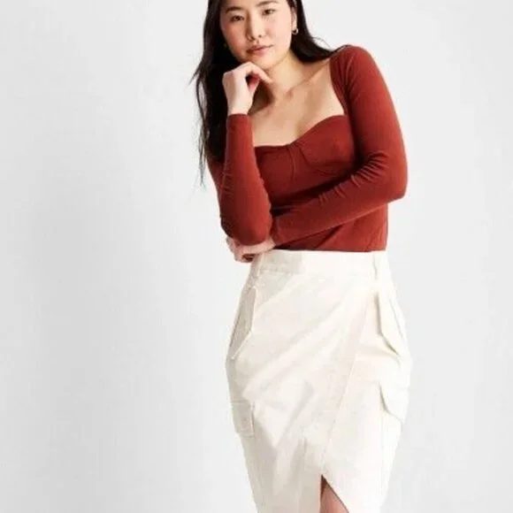 NWOT Future Collective Reese Blutstein Ivory Wrap Cargo Skirt Preppy Street Styl - Picture 2 of 7